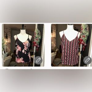 White House black market M reversible Floral striped Black and Pink tank Top